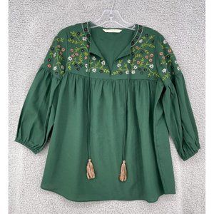 Wayward Fancies eShakti Blouse Womens Medium 8 Green Embroidered Top Boho